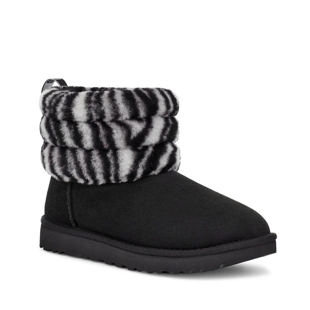 UGG girls’ black zebra Fluff mini quilted boots 12